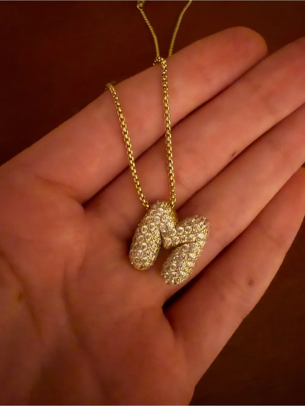 Gold Bubble Letter “M” Necklace 20’’ Chain Length